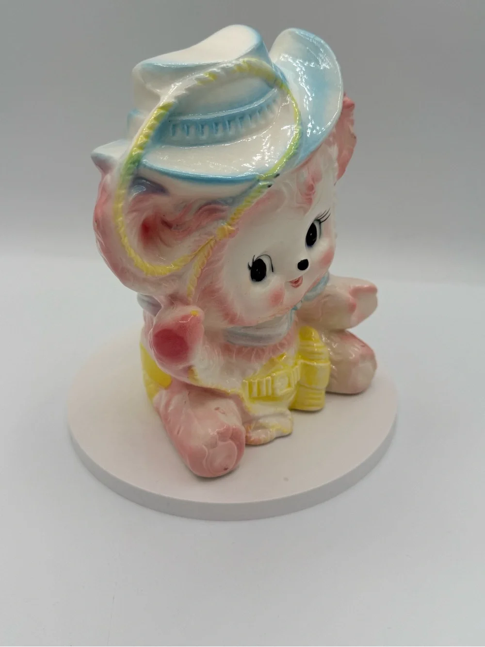 1950’s Vintage Ceramic Pink Bear Figurine Planter with Pastel Hat - Picture 6 of 7